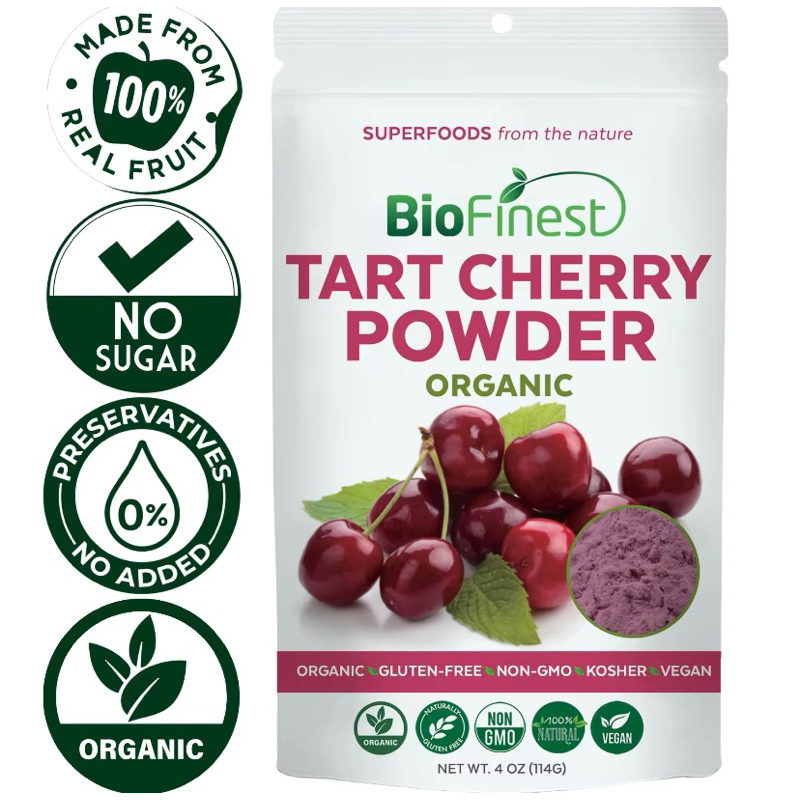 

Biofinest Tart Cherry Superfood Powder - Pure Organic Freeze-Dried Vitamins Antioxidant - Pure Organic No sugar Kosher Vegan Raw Non-GMO - Immune System Detox Skin Health Digestion - For Smoothie Juice Beverage Blend - Immune Booster Family Kids (114g)