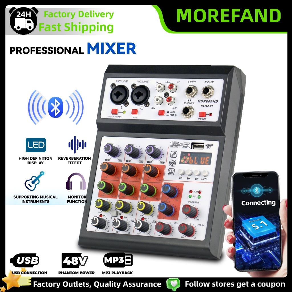 Mixer Audio Profesional RE403-BT Mixer Kecil 4 Saluran Mendukung Pemutaran Bluetooth / Mixer Mini
