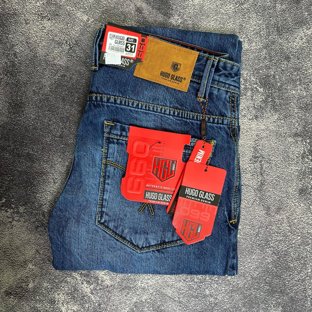 HUGO GLASS Jeans Slimfit Pria – Bahan Corvus Import Premium, Selvedge Denim Original