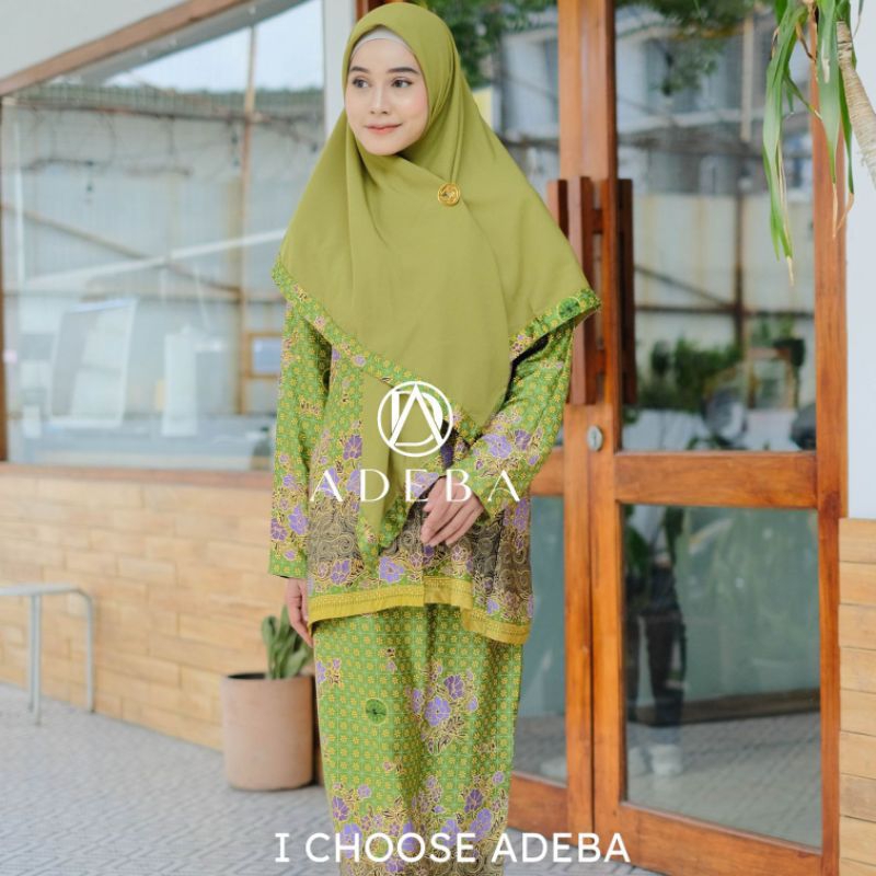 SETELAN MUSLIMAT NU SEMI SUTRA HIJAU MUDA BY ADEBA Atasan bawahan muslim wanita baju dewasa setelan 