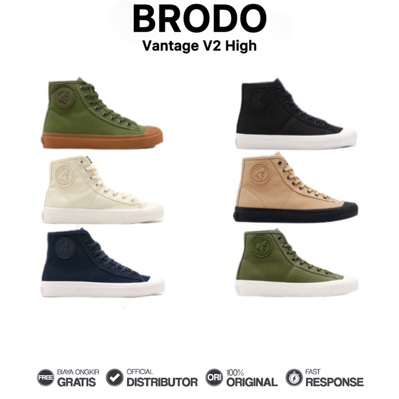 Brodo - Sepatu Vantage Vtg V2 High Sneakers Casual Unisex Wanita Pria Original 100%