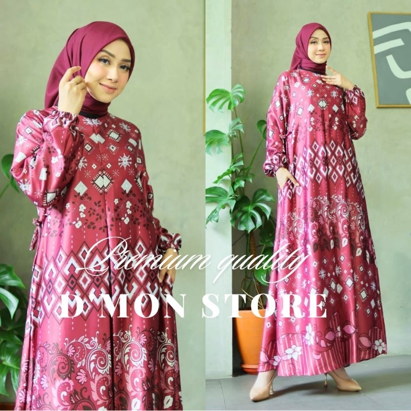 (COD) Baju Gamis Silk Premium Motif Bunga Pesta Mewah Kondangan Seragaman Ukuran Jumbo