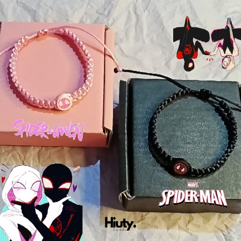 [ free 2 box ] Gelang Couple Spiderman | 2 Pcs Gelang Pasangan Spiderman | Gelang Miles Gwen