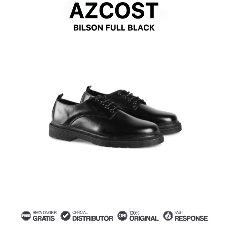 Azcost Bilson Full Black Sepatu Pria Oxford Kulit Formal Kerja Casual Harian Fashion Original 100%