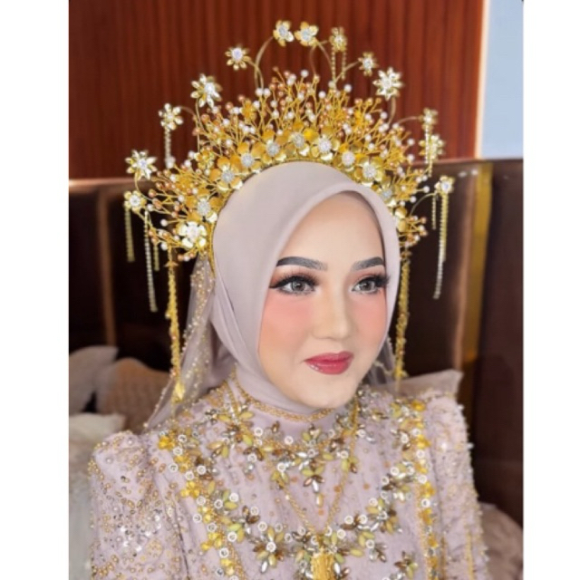Mahkota pengantin Gold Besar modifikasi bando pengantin modern headpiece pengantin
