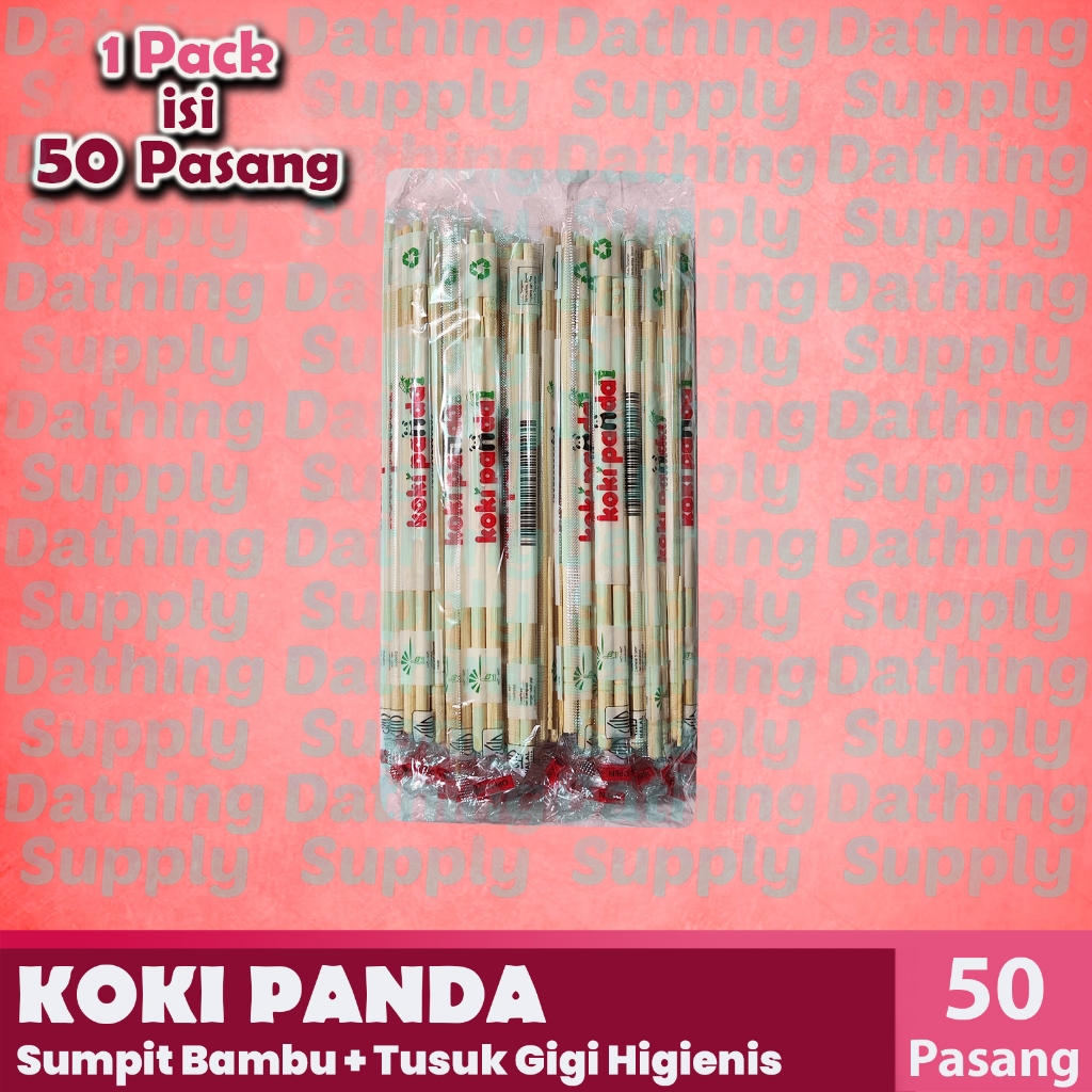 ( 1 PACK ) Sumpit KOKI PANDA import Isi 50 pasang + Tusuk Gigi / Sumpit Bambu Berkualitas / Sumpit K