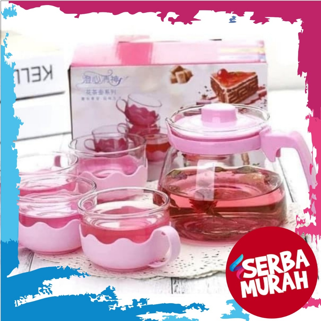 Sinda Tea Pot Cangkir Teko Teh Saringan Set 5pcs