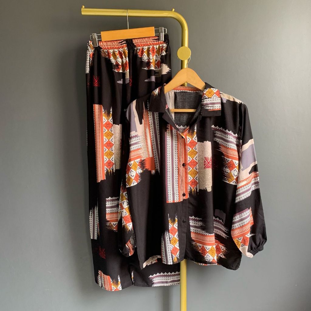 One Set Kemeja Rayon Setelan Wanita Lengan Panjang Bisa COD / One Set Wanita Kekinian