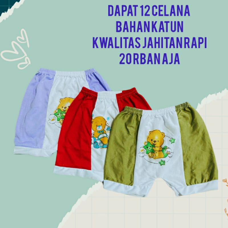 12/1 lusin celana balita,celana pendek anak,celana pendek bayi lusinan,celana pendek anak usia0-3 ta