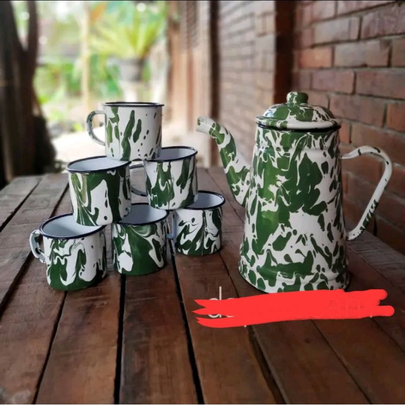 GELAS + TEKO SET SENG JADUL/TEKO ENAMEL