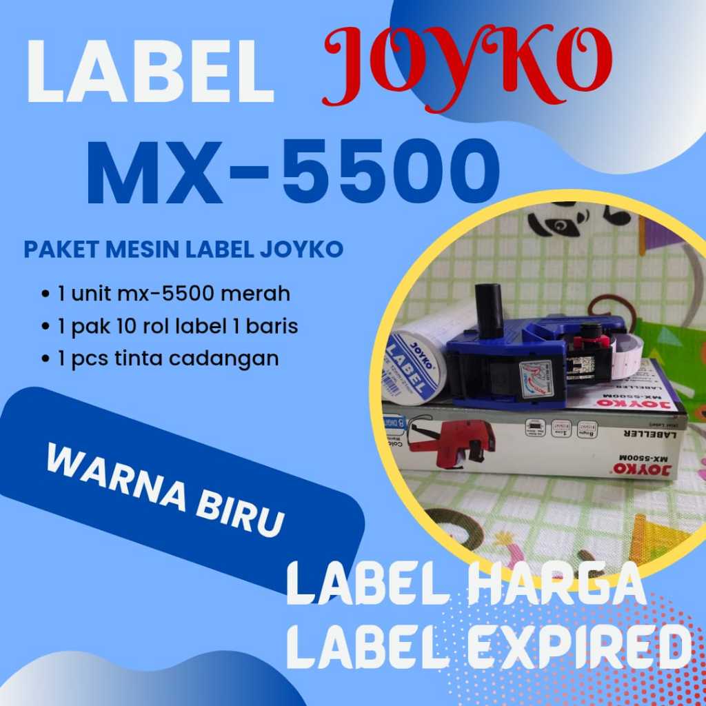 

BIRU PAKET Mesin Label Harga Joyko MX5500 1 Baris + Label 10 Rol | Label Harga Label Expired