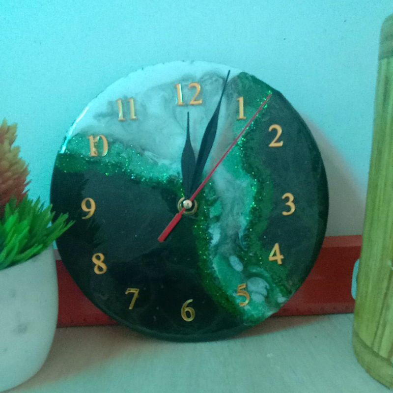 JAM DINDING RESIN ART MEWAH ESTETIK JAM KADO JAM HADIAH WISUDA