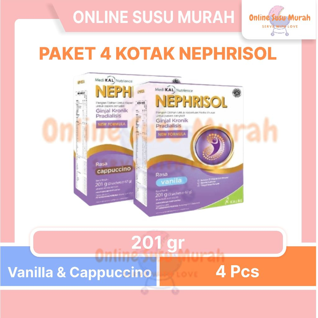 

NEPHRISOL PAKET 4 KOTAK VANILA CAPPUCINO 201 GR CAPUCINO 201GR SUSU DEWASA SSKD
