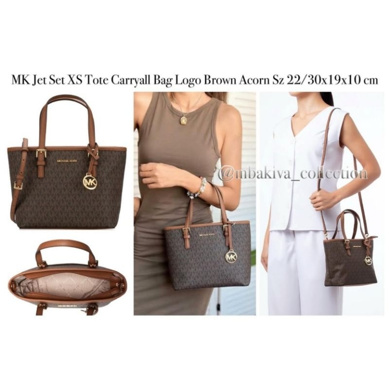 MK Jet Set XS Tote Carryall Bag Logo Brown Acorn