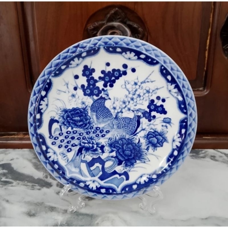 Piring keramik mini motif dua burung merak D 15,5 cm