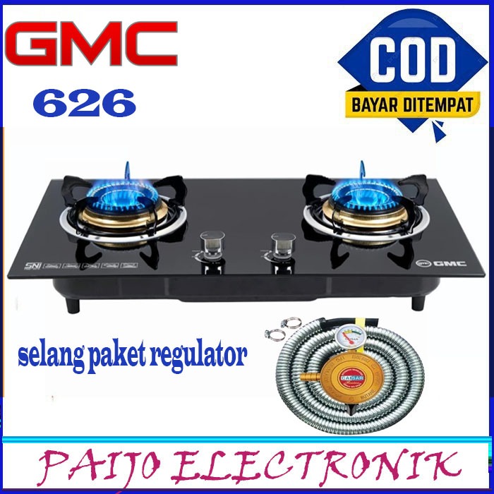 Kompor Gas Kaca GMC 626 Tempered Glass 2 Tungku