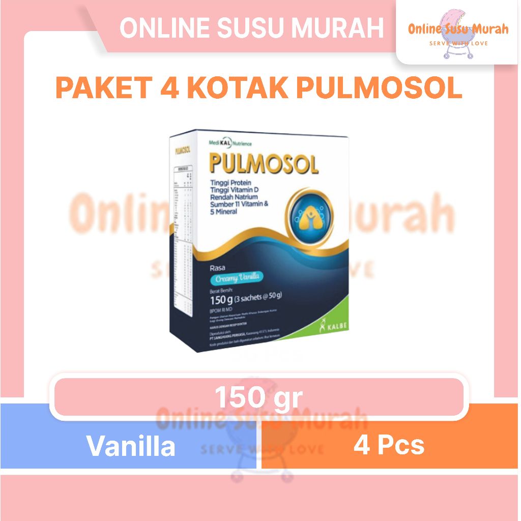 

PULMOSOL PAKET 4 KOTA VANILA 150 GR EXP DES 2025 SUSU DEWASA 150GR SSKD