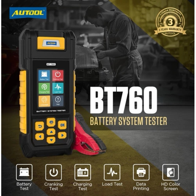 AUTOOL BT760 BT-760 6-30V Battery Tester Analyzer Baterai Aki Printer