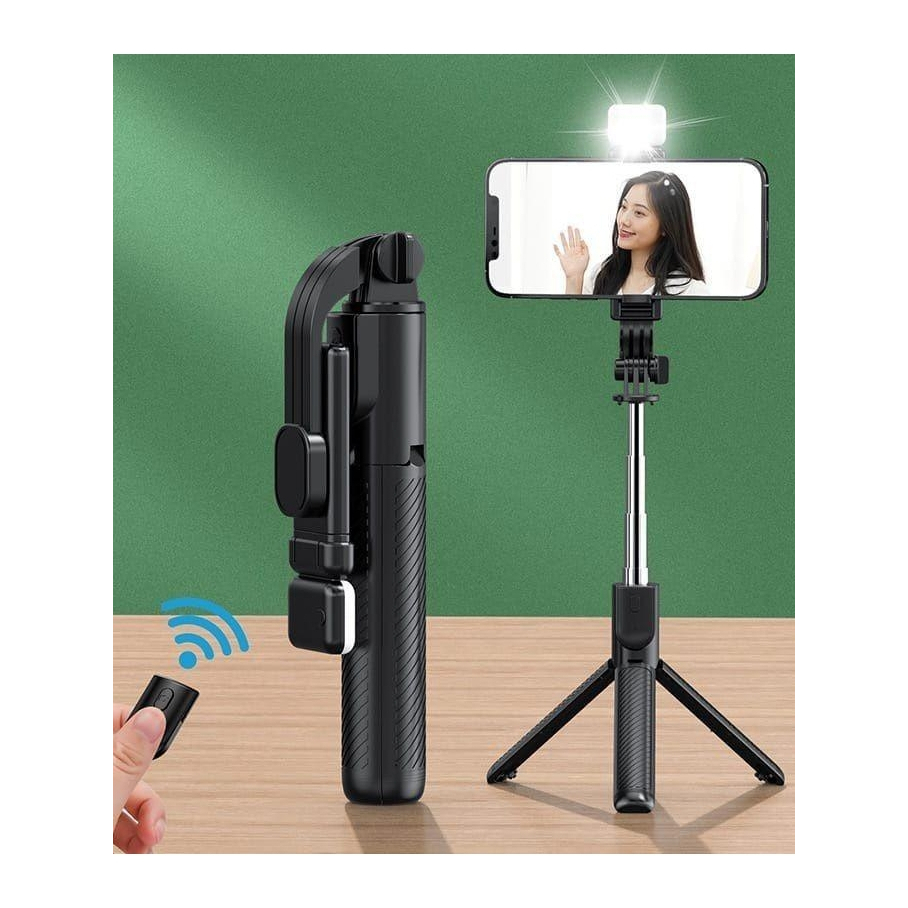 Tongsis Bluetooth LED 3in1 Remote Selfi Tongsis Tripod Blue