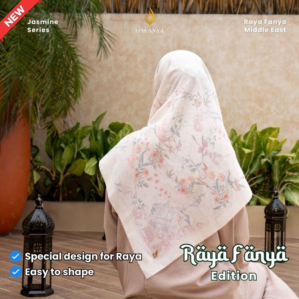 - Jasmine Series Jilbab Motif Floral Kerudung Segi Empat Hijab Scarf bahan Voal Laser Cut Rayafanya