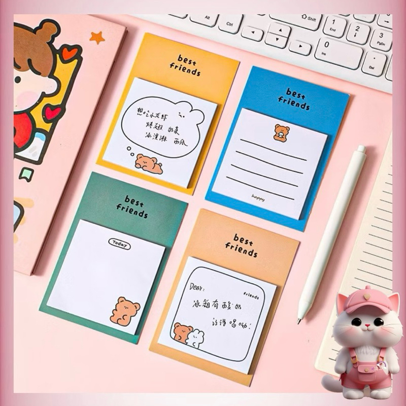 

N70 Sticky Notes Best Friends Cute Memo Note Bear untuk Sekolah Kuliah Kantor