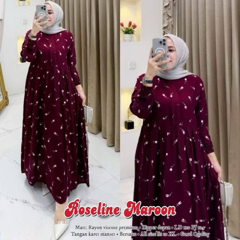 Aura Midi Dress Jumbo Rayon Viscose LD 120 Busui Frenly / Daster Nyaman Kain rayon motif Bunga Tulip