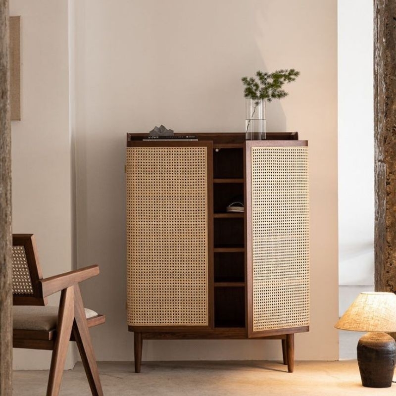 lemari bufet minimalis rotan alami / bufet hias ruang tamu minimalis kayu jati