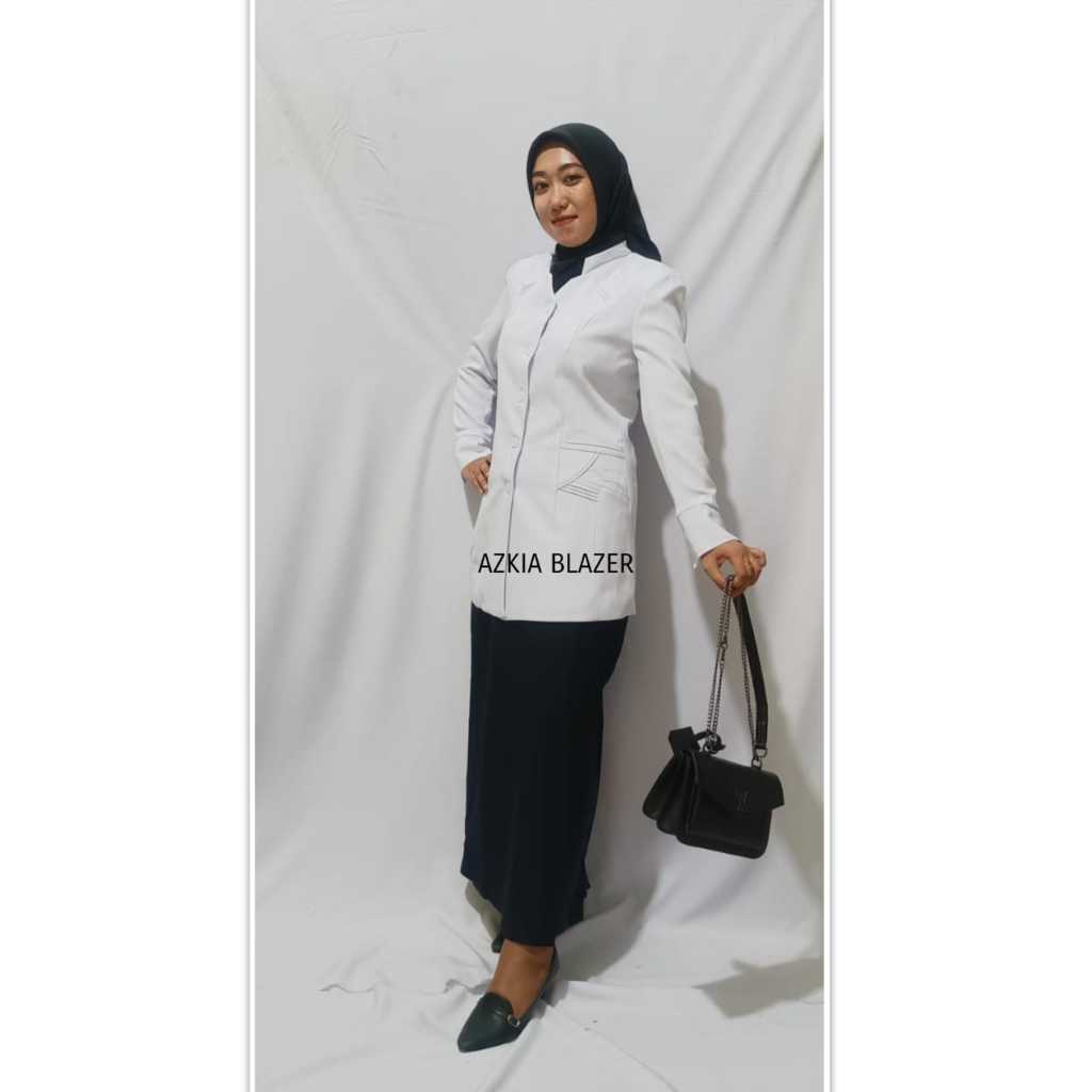 IK Azkia blazer wanita baju kerja wanita putih list hitam terbaru polyester stretch import