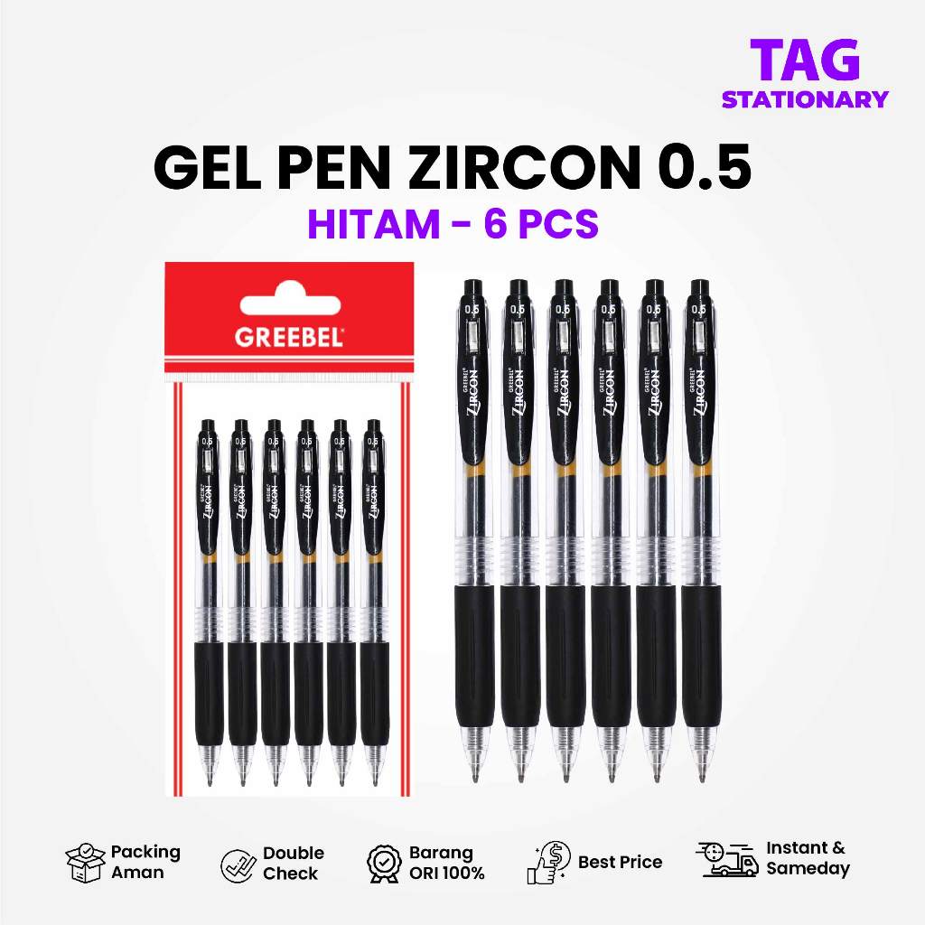 

GREEBEL PULPEN GEL / GEL PEN GP-509 Zircon Hitam 0.5 (6 PCS/SET) / Ballpen Gel Ballpoint Bolpoin Gel