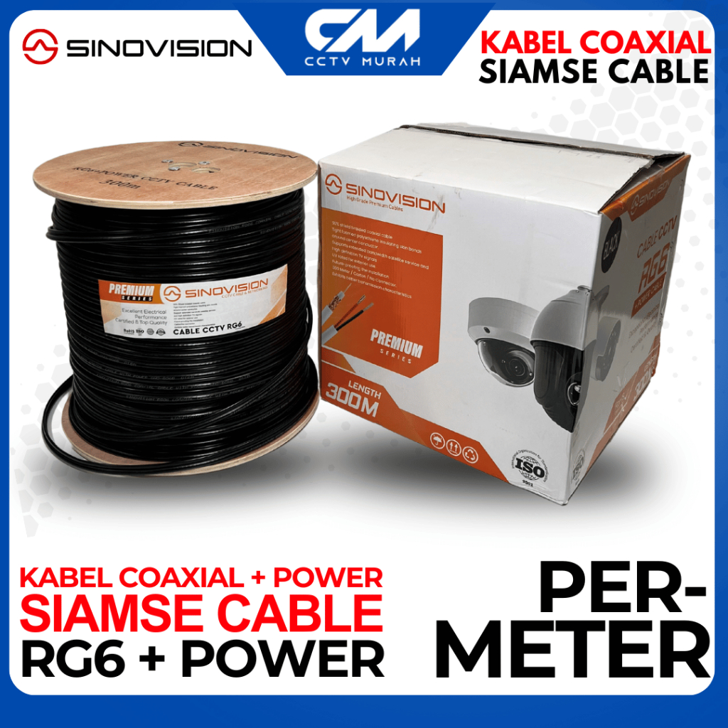 Kabel Coaxial CCTV RG6+Power Meteran Kabel Outdoor Sinovision