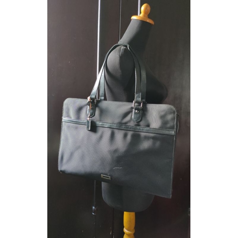 Briefcase/Tas Kerja bisa jadi Shoulder Bag/Tas Tote Nylon Mix Kulit  T O S C A N O  Italy Black Prel
