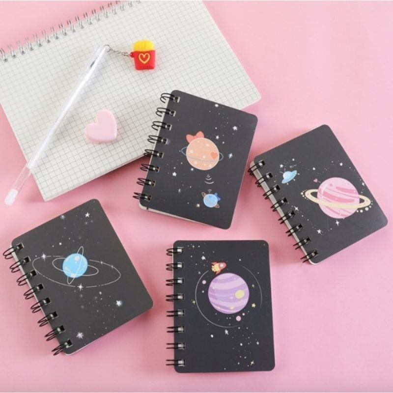 

note book mini spiral hitam aesthetic galaksi alat tulis ori