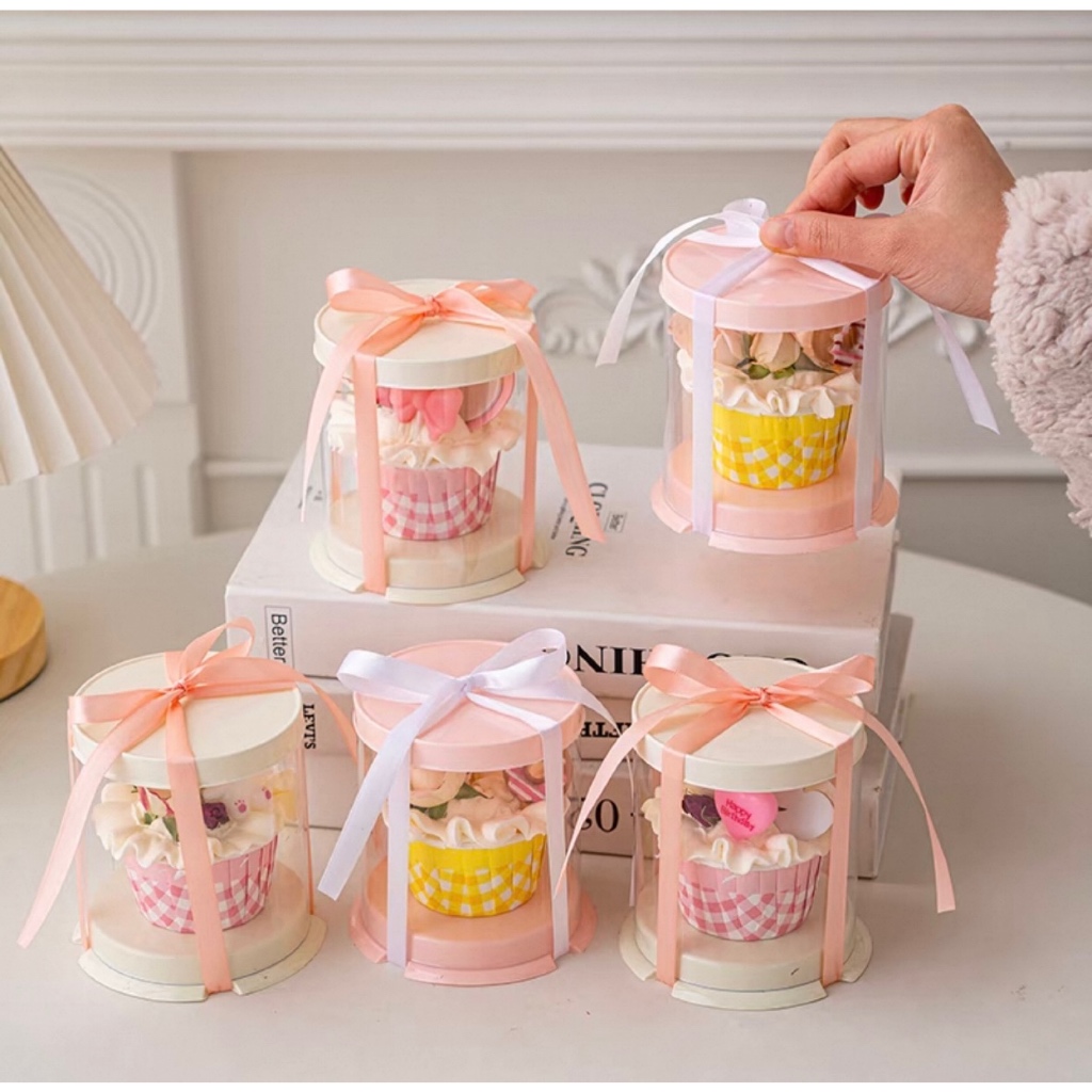 Cake Box Mika Bulat | Box Mini Cupcake | Cupcake Box Mika Tabung Cute