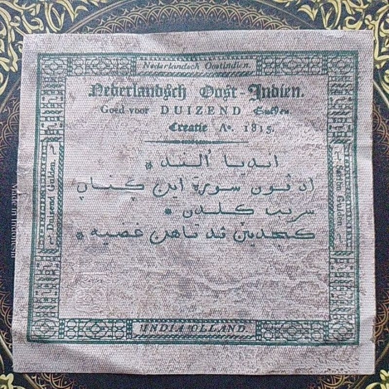 Uang Nederlandsch Oost Indien 1000 gulden 1815 seri creatie ada emboss lambang vf