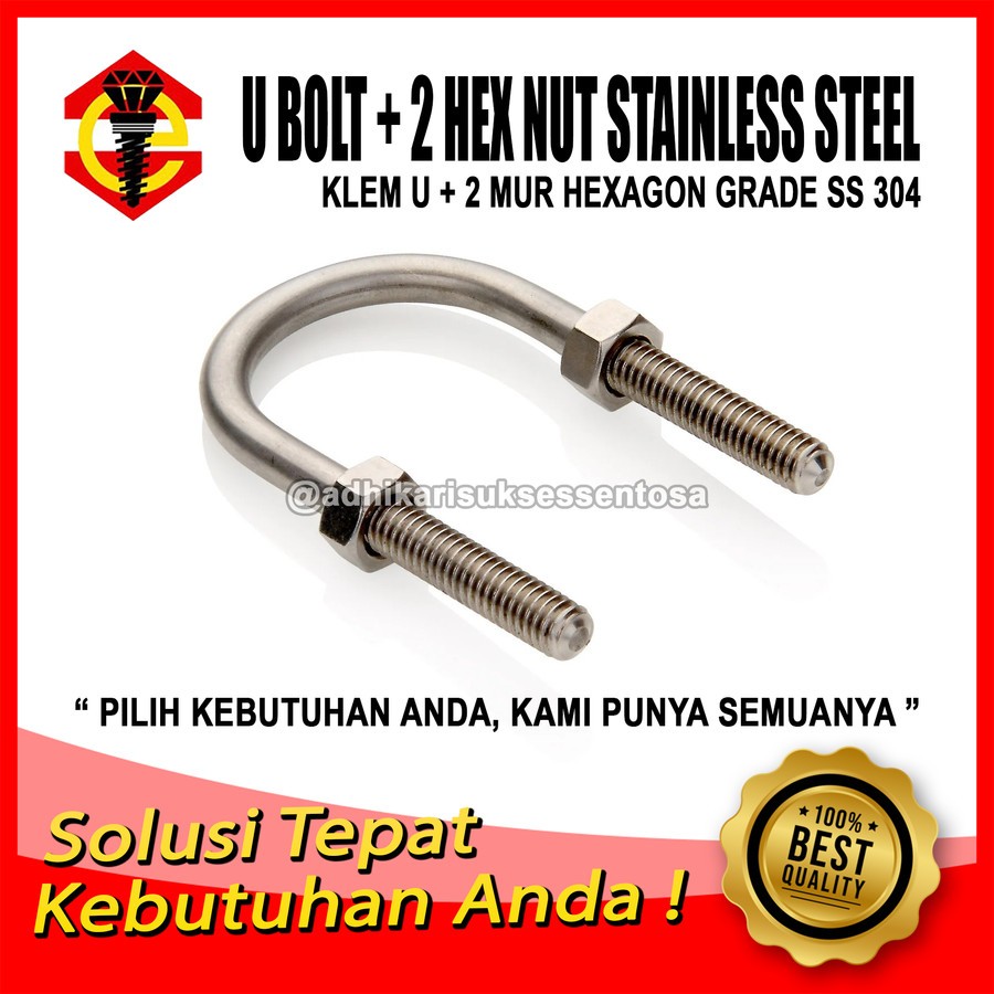SS 304 / M10 U Bolt 3/8x2" / Klem U Clamp 2 Inch Stainless Steel