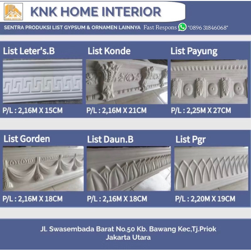 List Gypsum  / Lis Gypsum Motif / List Minimalis / List Plafon Gypsum / List Dinding Gypsum