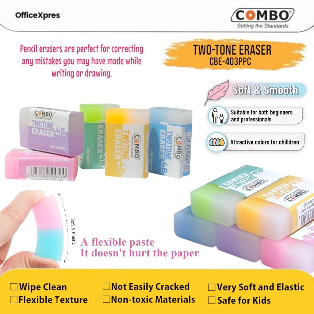 

Two-Tone Eraser CBE-403PPC / Penghapus Pensil 2 Warna Gradiasi / Hapusan Pensi / Pencil Eraser / Stip Karet