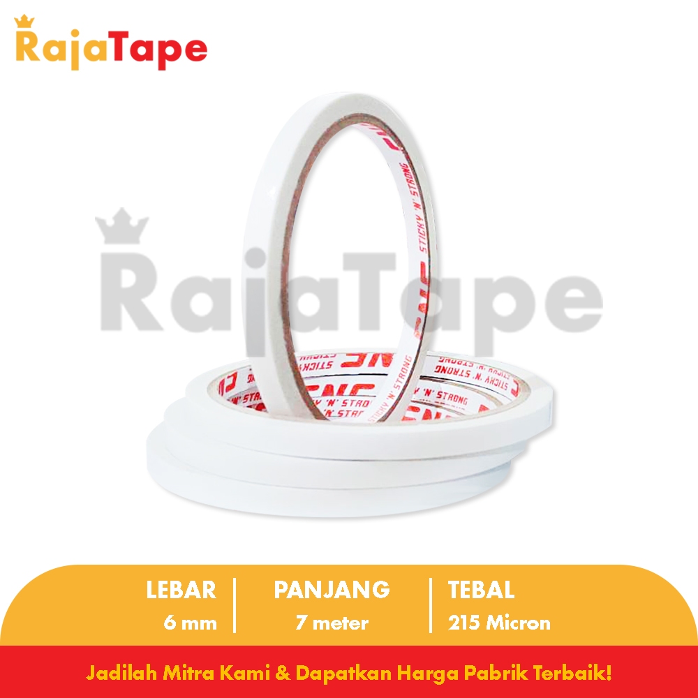 

KHUSUS SAMEDAY / INSTANT (1 Karton) Double Tape 6 Mm x 7 Meter x 215 Mic Sticky N Strong (SNS)