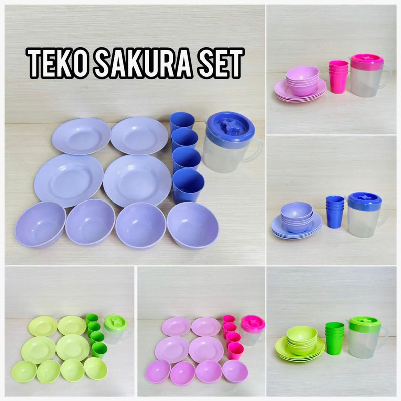 SET PIRING GELAS MANGKOK PLASTIK/SET SAKURA