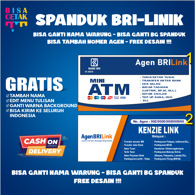 CETAK SPANDUK AGEN BRILINK - SPANDUK ATM MINI - SPANDUK KONTER PULSA - SPANDUK AGEN BRILINK - FREE D