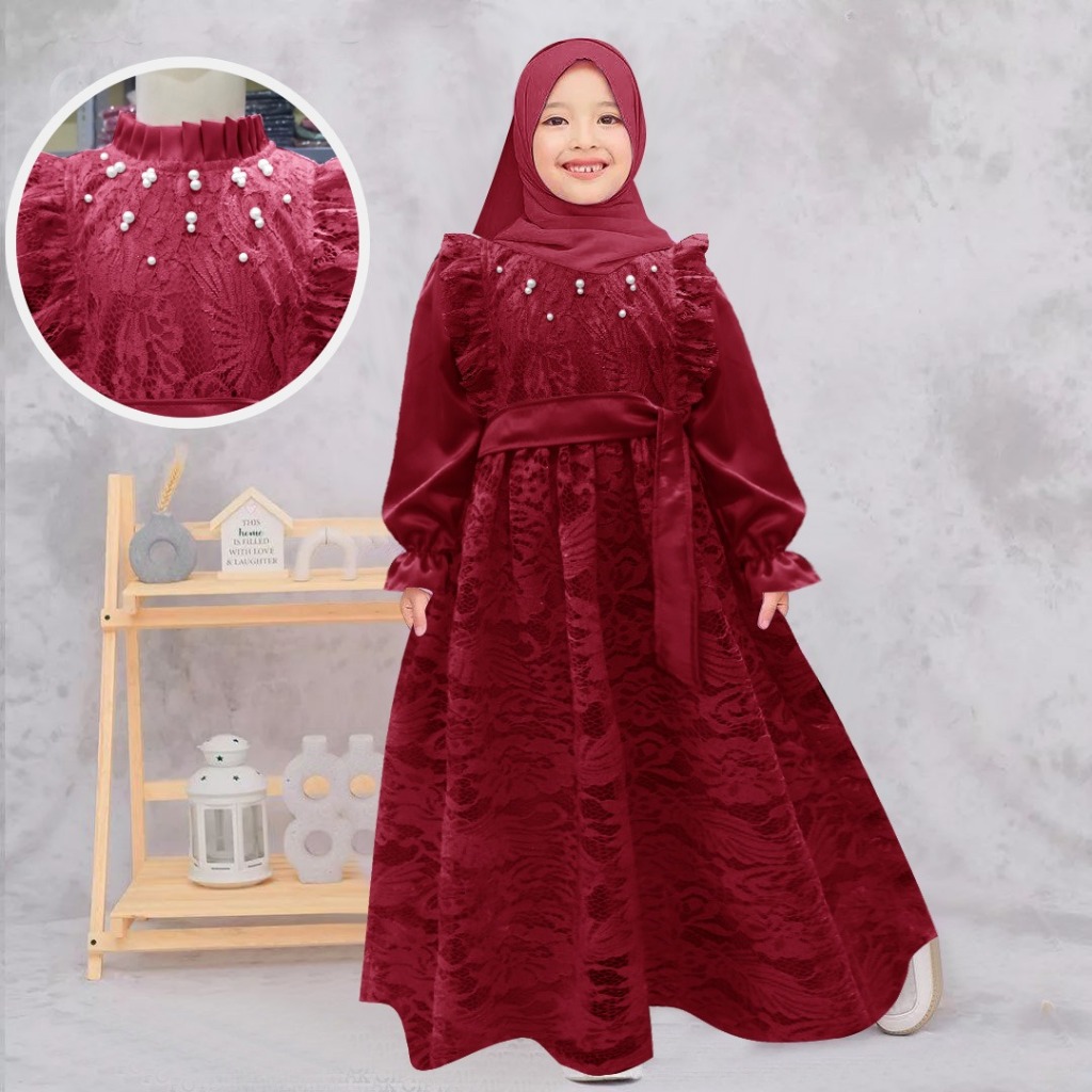 Gamis Malisa kids (3-5thn)(6-8thn)(9-11thn) Gamis brokat renda anak perempuan Gaun anak perempuan ca