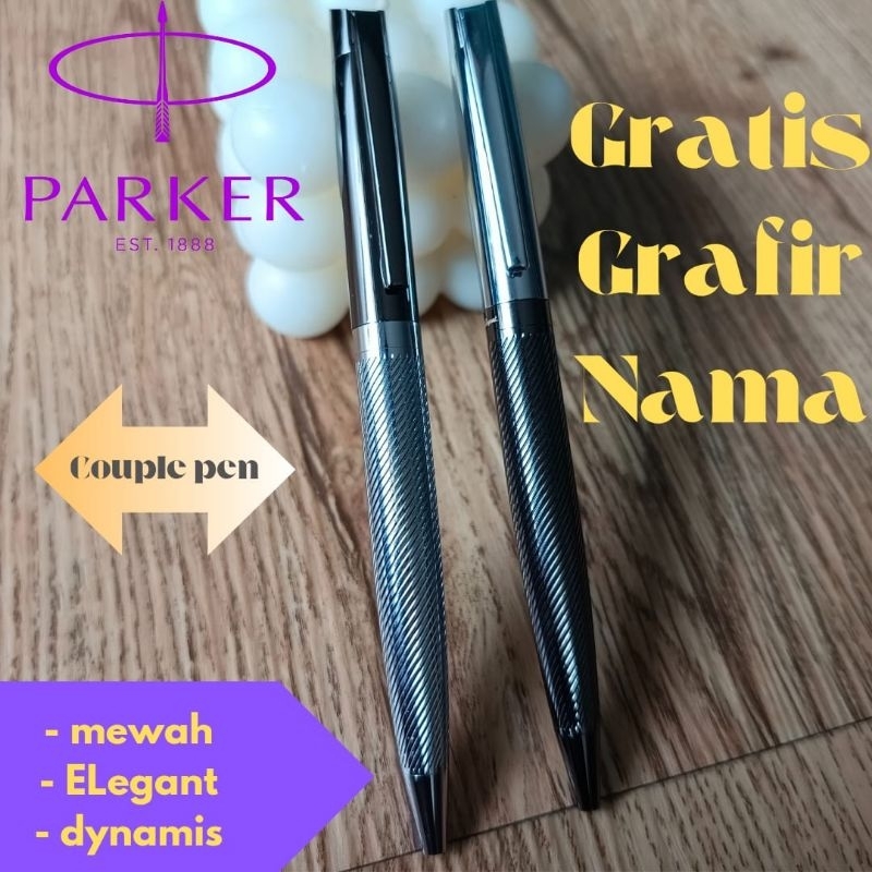 

pulpen bolpoin mewah Parker couple full stainless Exclusive gratis grafir nama cocok buat kado souvenir promosii