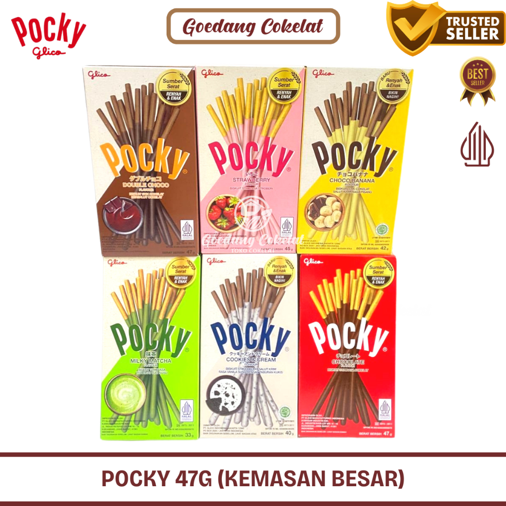 

Glico POCKY Snack Impor Halal / Biskuit Bersalut Coklat Rasa Kemasan Besar 47 / 45 / 42 / 40 g gram