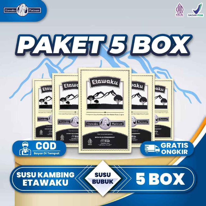 

5 BOX Etawaku Platinum Susu Kambing Etawa Bubuk Murni Rendah gula Pernafasan Asma Batuk