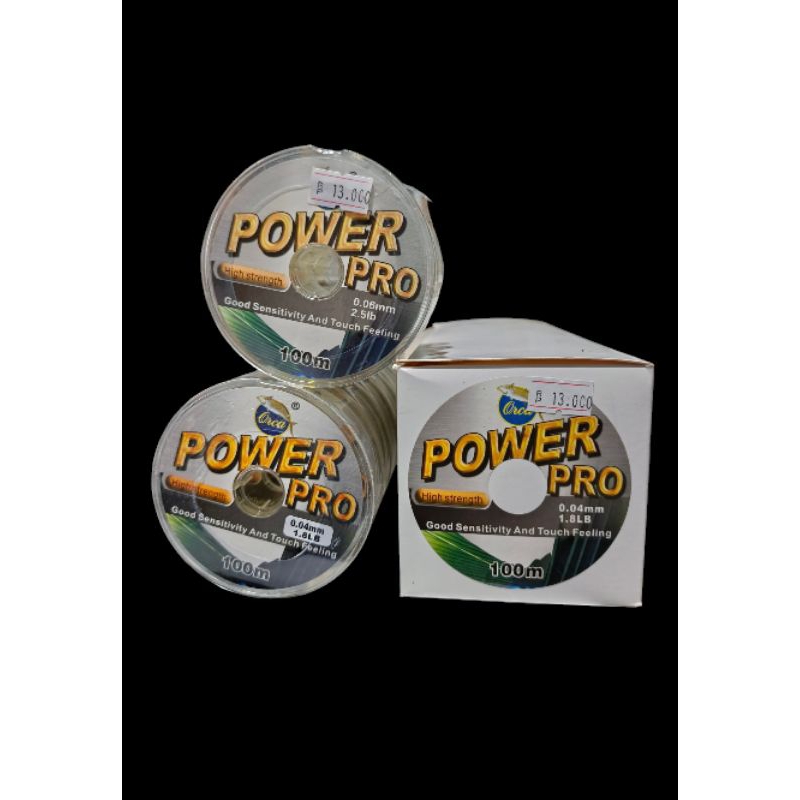 senar/tali/benang pancing merk ORCA POWER PRO ukuran 0,04mm/0, 06mm/0, 10mm