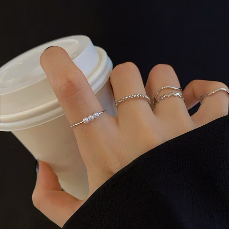 FIORE Cincin Wanita Isi 5 pcs Bahan Perak Gold Silver Model Korea Aksesoris Fashion Cantik Elegan