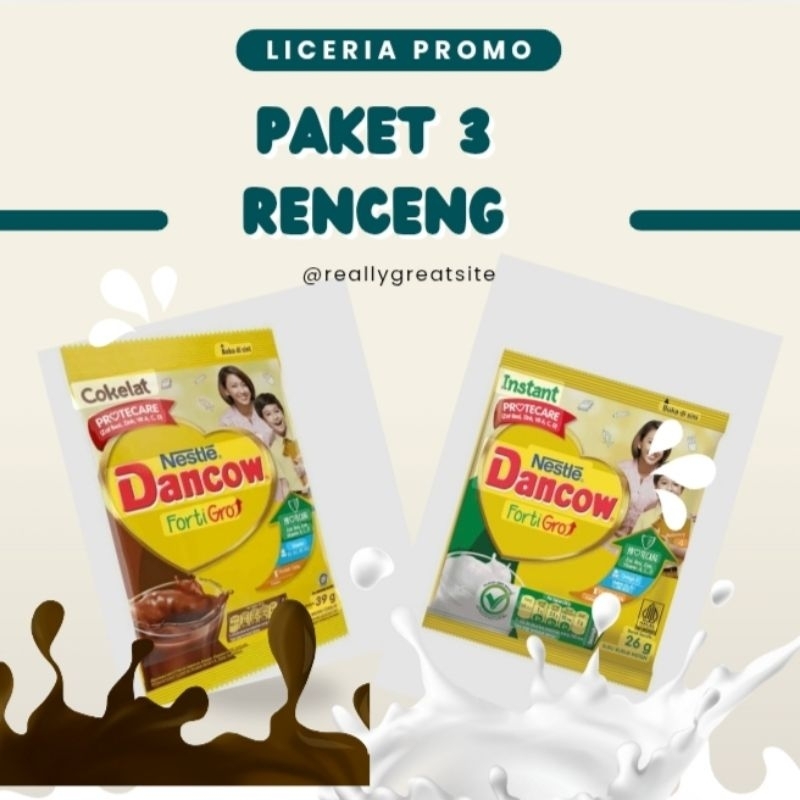 

paket 3 renceng dancow fortigro instant renceng susu bubuk kemasan sachet rasa coklat vanilla 1renceng isi 10 saset
