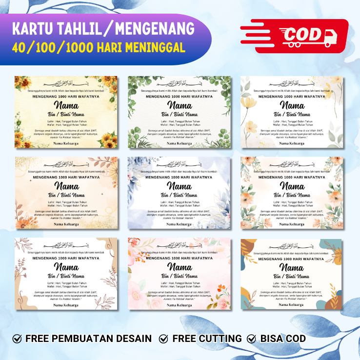 [COD] CETAK KARTU TAHLIL MENGENANG 40/100/1000 HARI - KARTU MENGENANG ORANG MENINGGAL - KARTU TAHLIL
