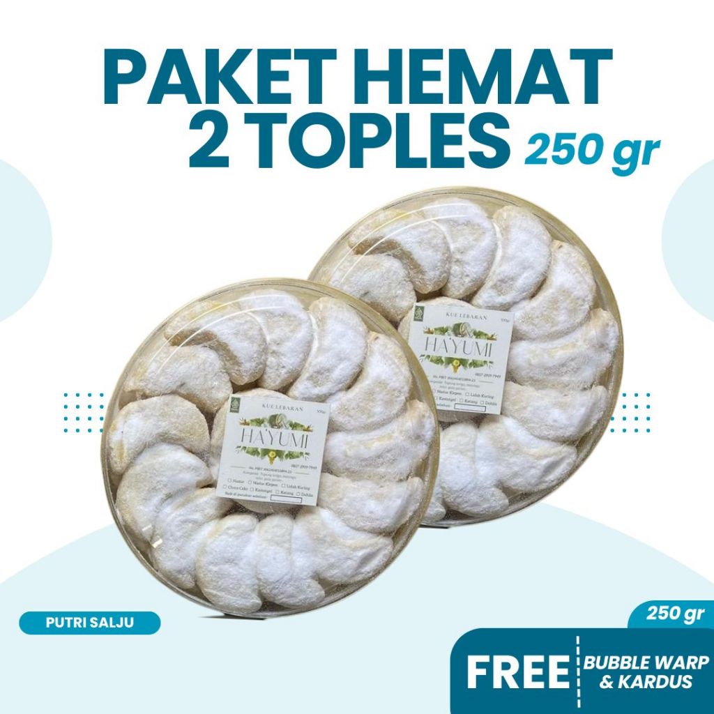

Kue Kering Putri Salju Mix 2 Toples Ukuran 250 Gram Homemade Produksi Rumahan Tanpa Pengawet
