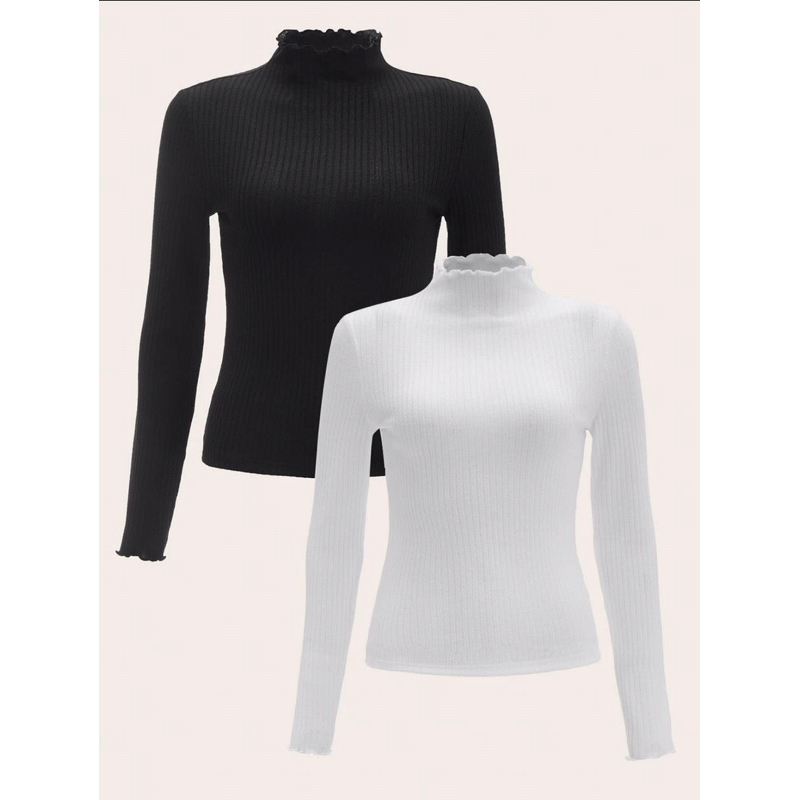 SHEIN EZwear Mock Neck Rib Knit Tee